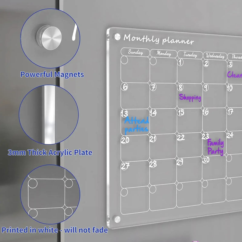 Clear acrylic magnetic fridge calendar board, view 5 - MRSLM