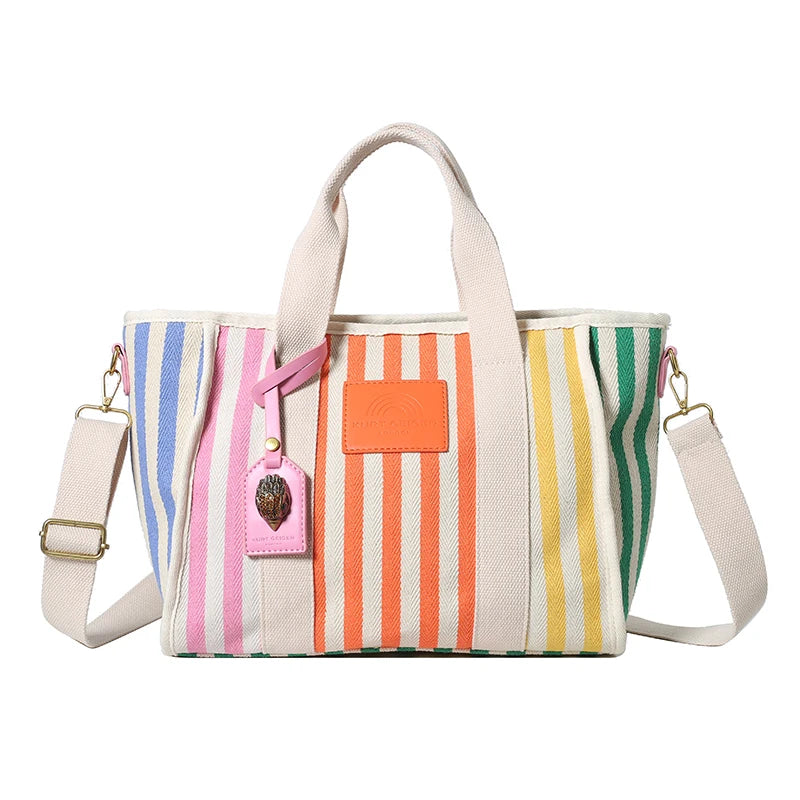 colorful striped canvas tote bag, view 2 - MRSLM