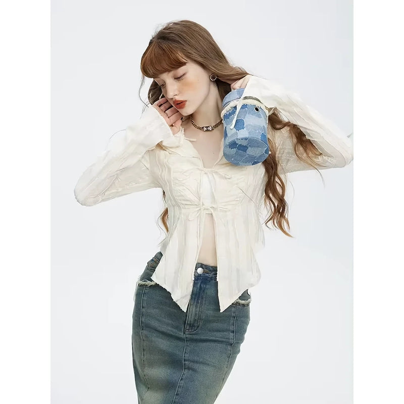 lace-up bow blouse, view 3 - MRSLM