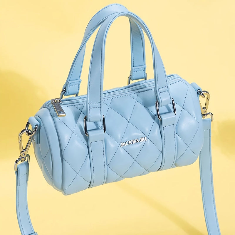 blue leather cylinder shoulder bag, view 4 - MRSLM
