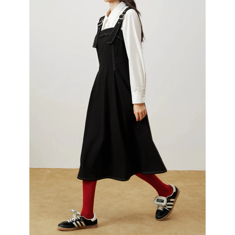 black fit-and-flare split dress, view 3 - MRSLM