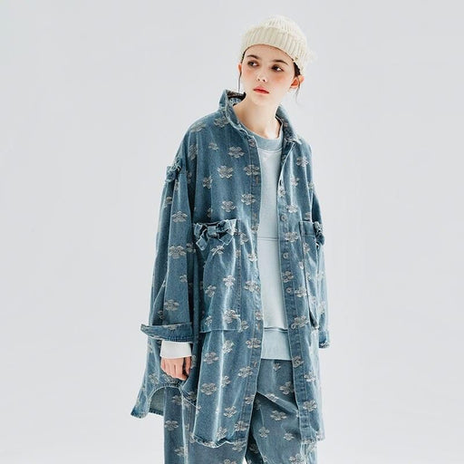 Floral jacquard denim long shirt coat - MRSLM