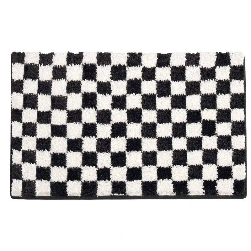 black and white grid bathroom absorbent non-slip mat, view 5 - MRSLM