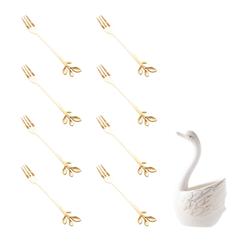 ceramic swan fruit fork set, view 5 - MRSLM