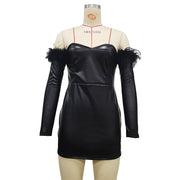 women's black long sleeve PU dress, view 4 - MRSLM