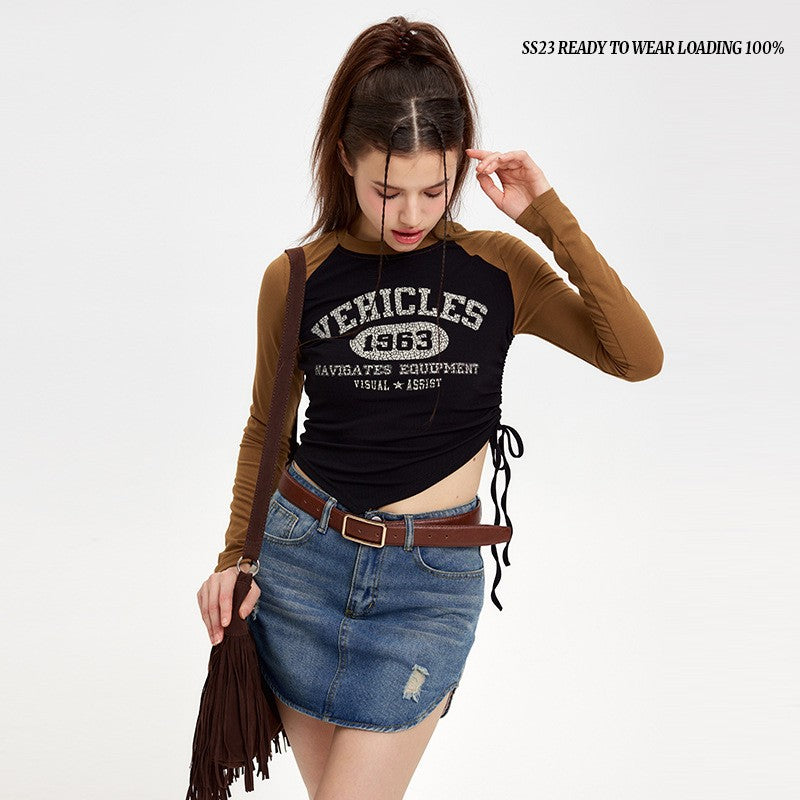 retro irregular hem printed t-shirt top, view 6 - MRSLM