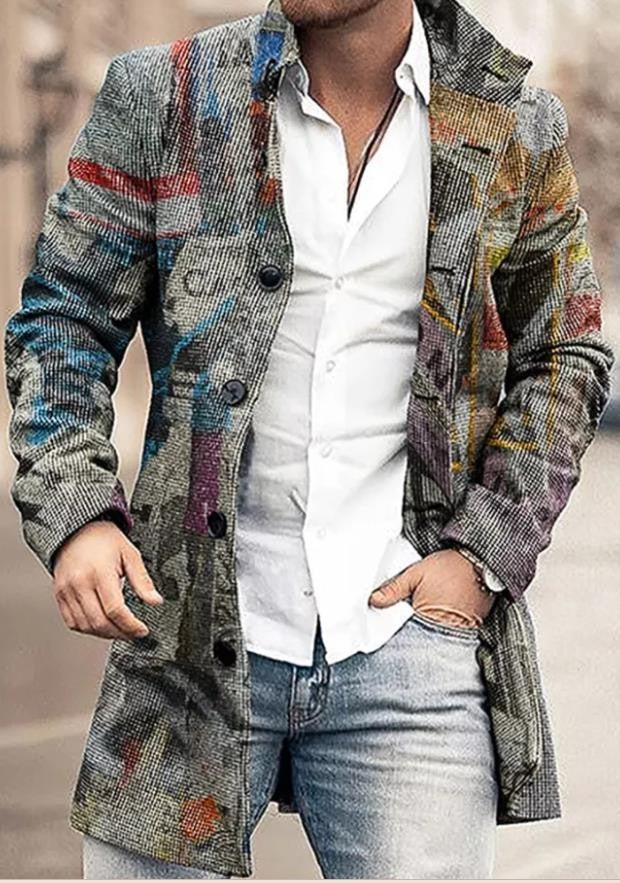 Men's stand collar plaid casual coat, view 13 - MRSLM
