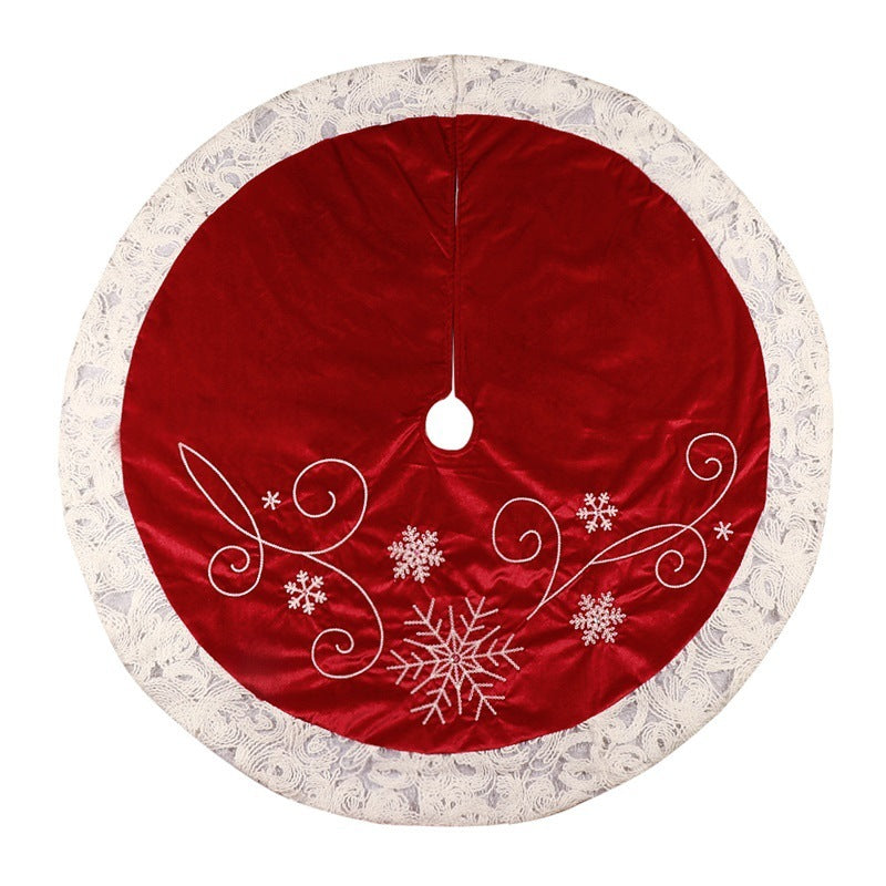 red velvet snowflake tree skirt, view 3 - MRSLM