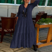 extra long V-neck cotton dress, view 8 - MRSLM