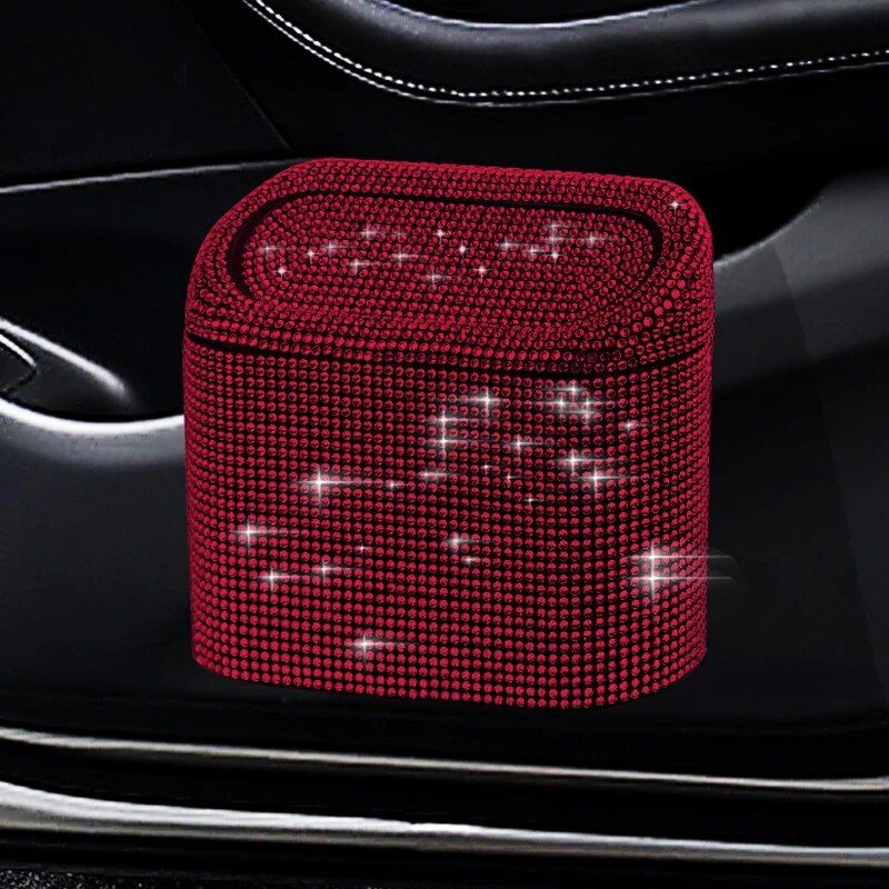 Luxurious Rhinestone Car Trash Bin - Pressing Type Square Storage Bucket