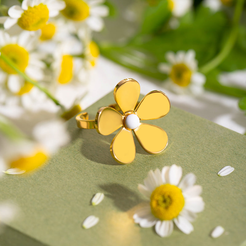 gold daisy flower open ring, view 5 - MRSLM