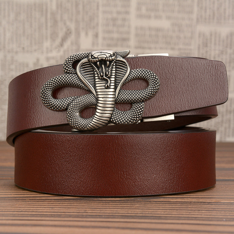 men's cobra buckle leather belt, view 5 - MRSLM