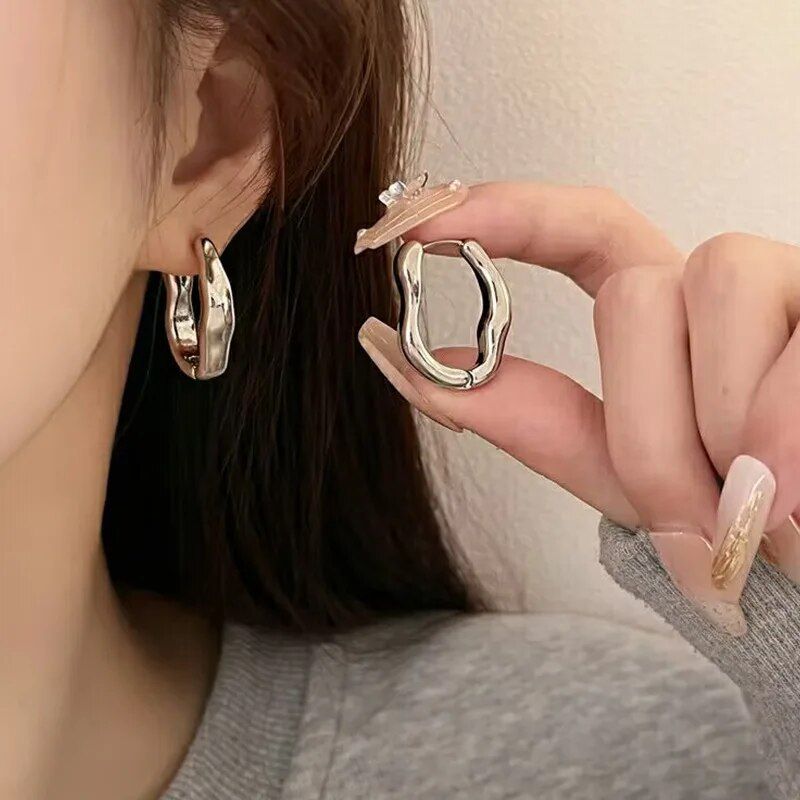 stainless steel geometric hoop earrings, view 4 - MRSLM