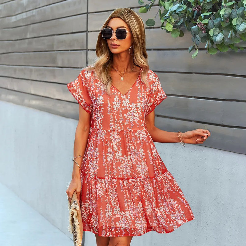 V-neck ruffled A-line dress, view 2 - MRSLM