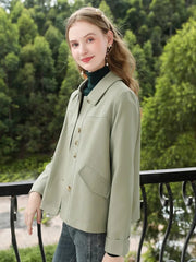 women's gray green turn-down collar jacket, view 5 - MRSLM