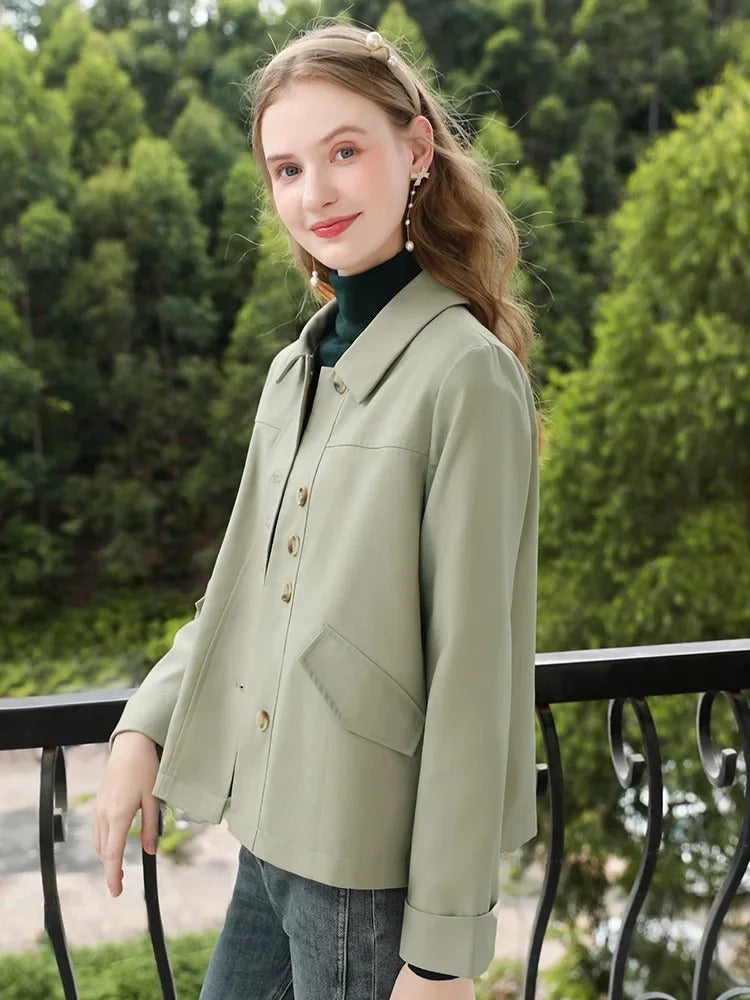women's gray green turn-down collar jacket, view 5 - MRSLM