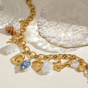 gold plated conch bowknot pearl necklace, view 5 - MRSLM
