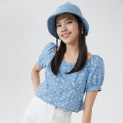 floral denim crop top, view 7 - MRSLM