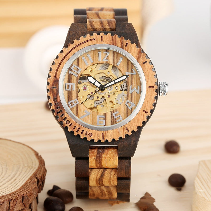 bamboo wood automatic watch, view 2 - MRSLM