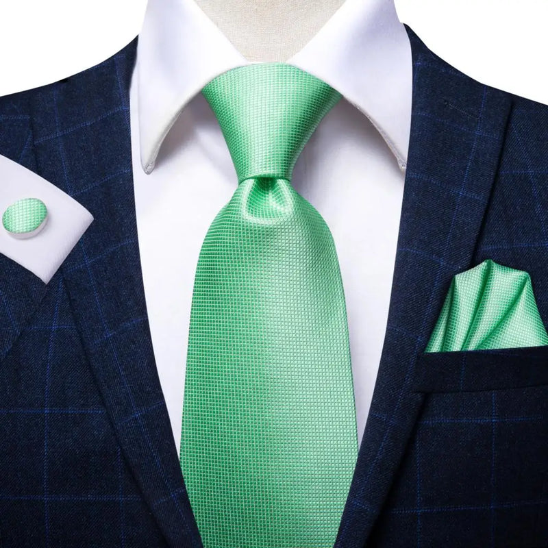 mint green silk tie with handkerchief and cufflinks, view 2 - MRSLM