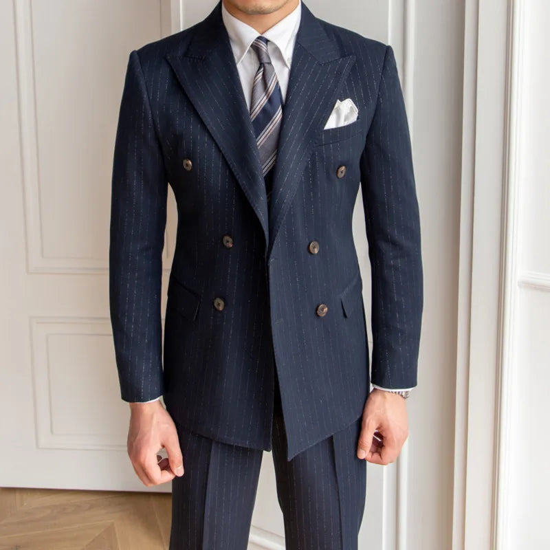 men's metallic stripe double breasted 2-piece suit, view 2 - MRSLM