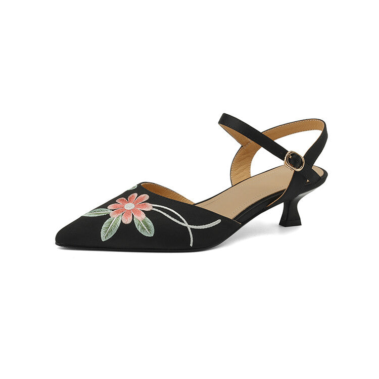 embroidered pointed toe sandals with spike heels, view 2 - MRSLM