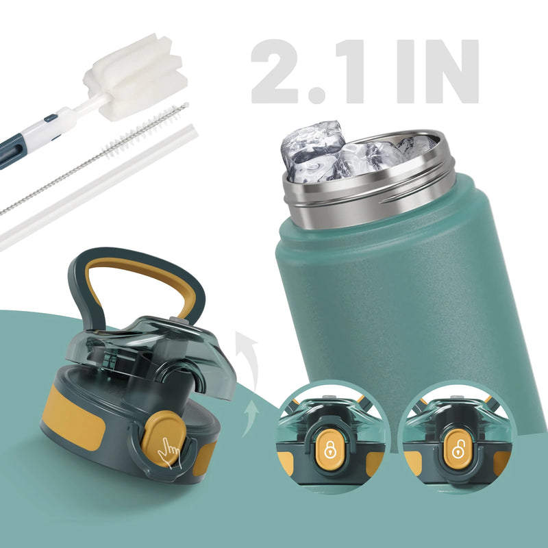 stainless steel thermos bottle with straw, view 9 - MRSLM