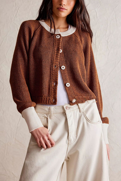 contrast color knit button coat for women, view 2 - MRSLM