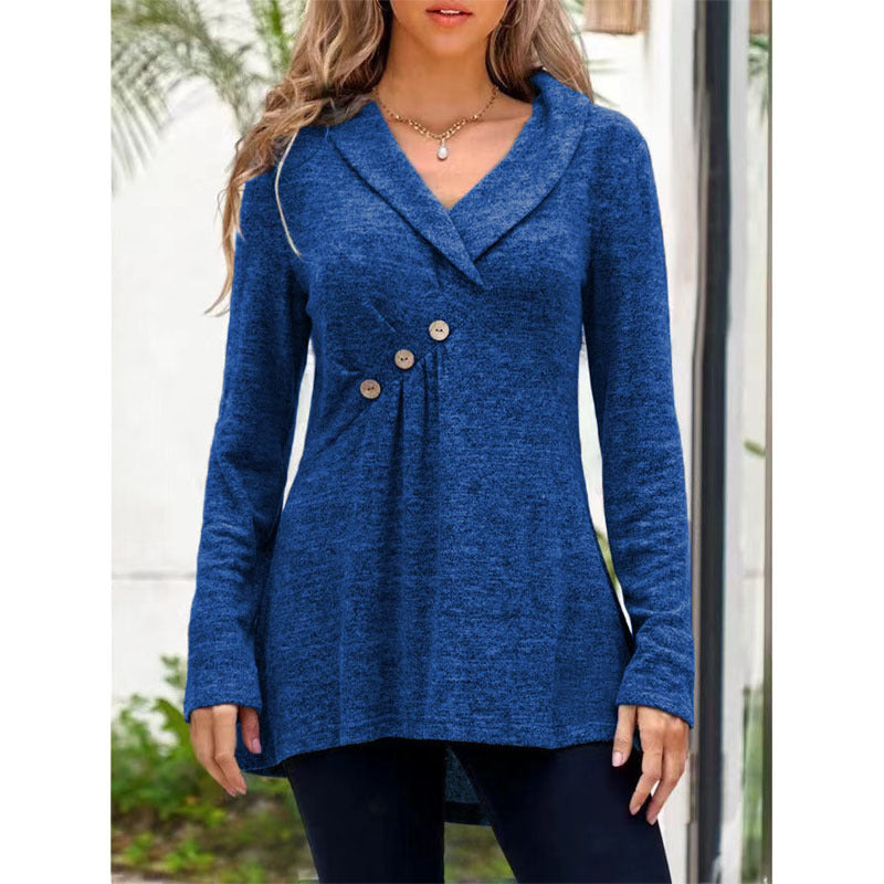 women's v-neck button knit sweater, view 3 - MRSLM