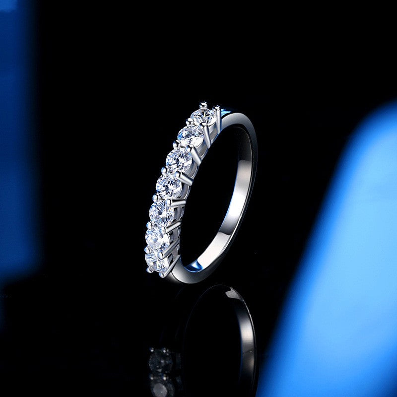 S925 silver half circle seven stone couple ring, view 5 - MRSLM