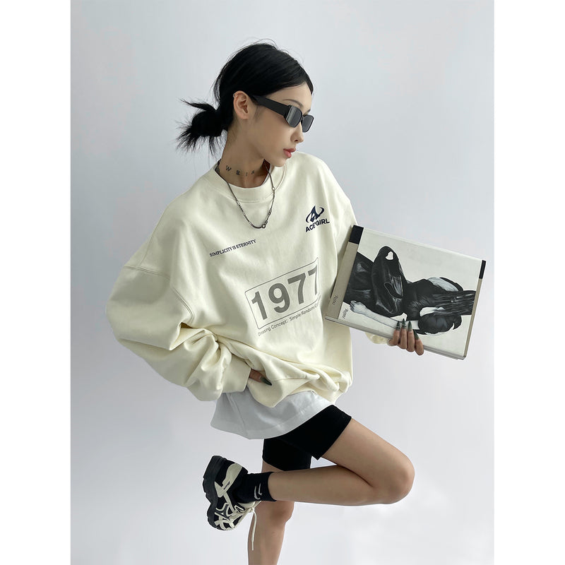 women's loose beige peplum sweatshirt, view 2 - MRSLM