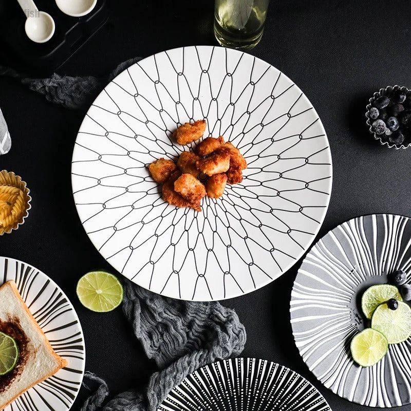 geometric pattern ceramic dinner plate set - MRSLM
