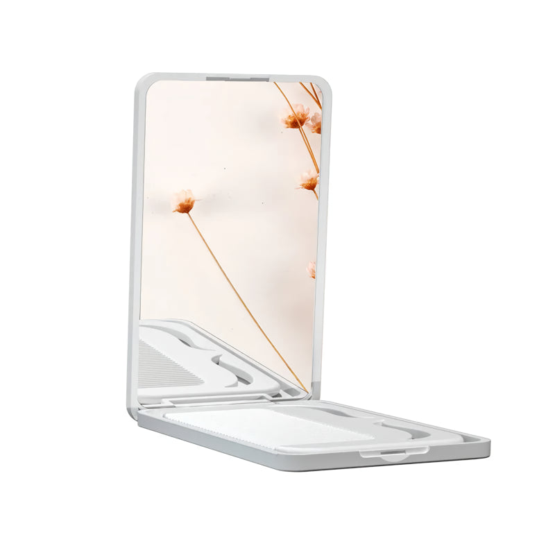 portable travel makeup mirror with comb, view 2 - MRSLM