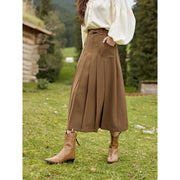 High waist pleated A-line skirt with belt, view 4 - MRSLM