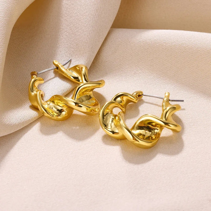 Gold color stainless steel hoop earrings, view 12 - MRSLM
