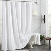 modern farmhouse waterproof white shower curtain, view 2 - MRSLM