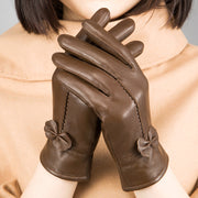 Women's sheepskin leather bow gloves - MRSLM
