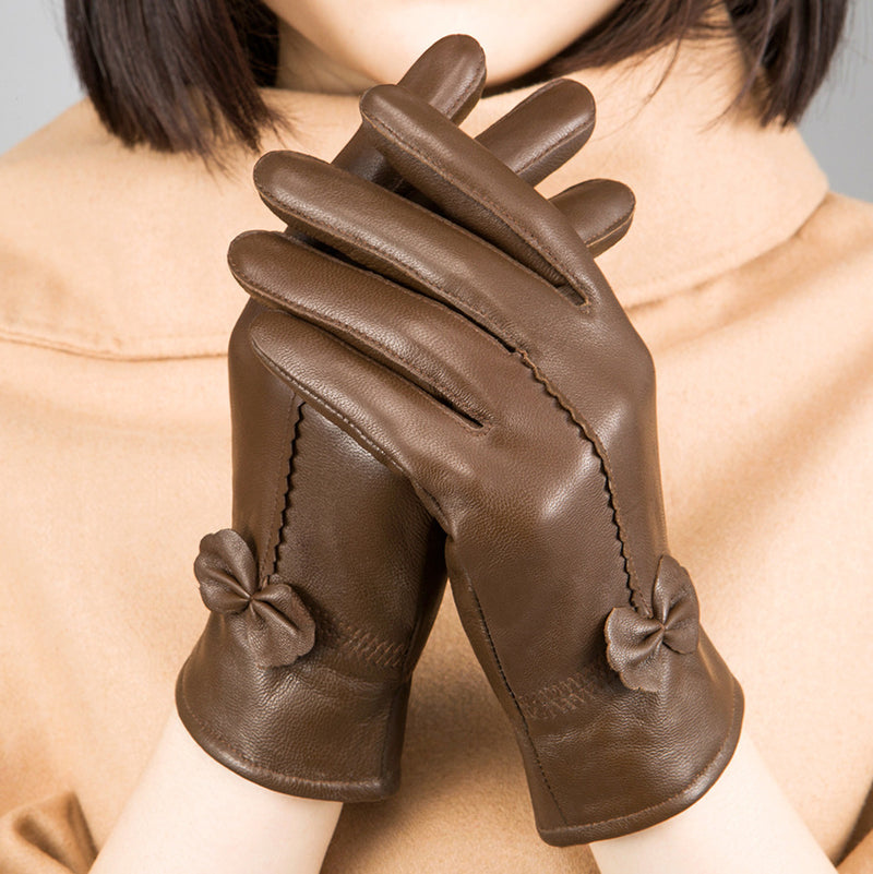 Women's sheepskin leather bow gloves - MRSLM