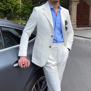 white seersucker slim fit suit, view 3 - MRSLM