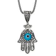 silver snake chain blue pendant necklace, view 6 - MRSLM