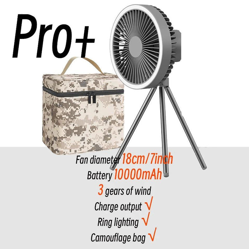 rechargeable camping fan with LED light, view 6 - MRSLM