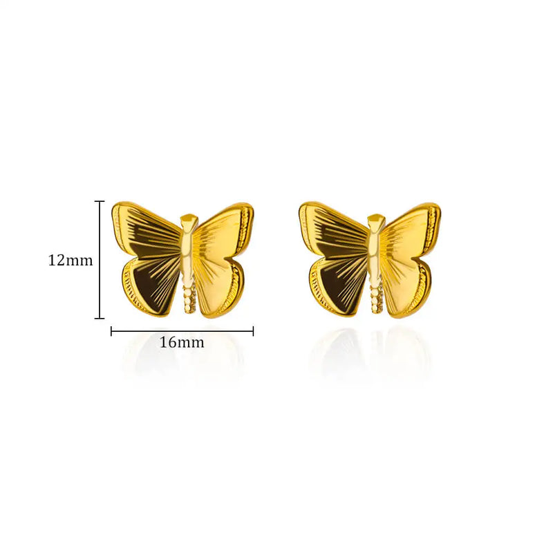 gold butterfly stud earrings, view 4 - MRSLM