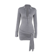 semi see-through ribbon lapel dress, view 5 - MRSLM