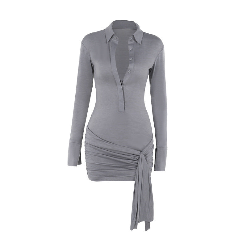 semi see-through ribbon lapel dress, view 5 - MRSLM