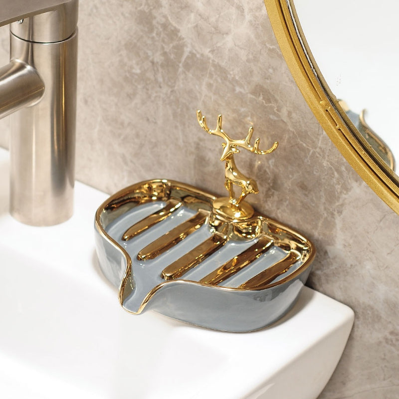 ceramic soap dish with drainage holder, view 3 - MRSLM