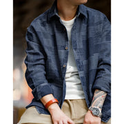 retro jacquard denim shirt for men, view 4 - MRSLM