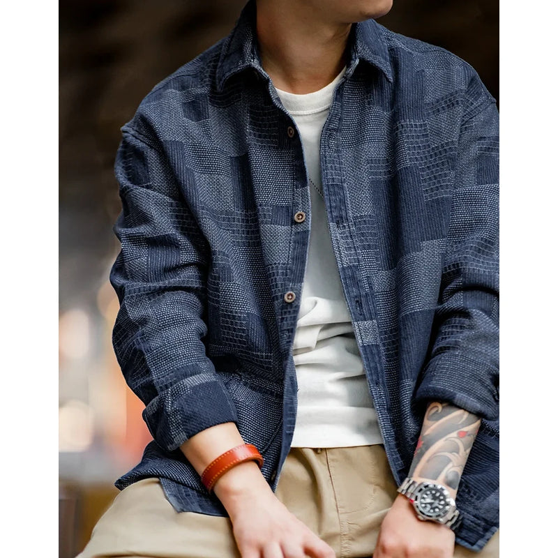 retro jacquard denim shirt for men, view 4 - MRSLM