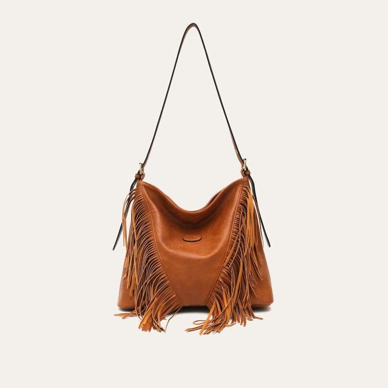 vegan leather tassel shoulder bag, view 7 - MRSLM