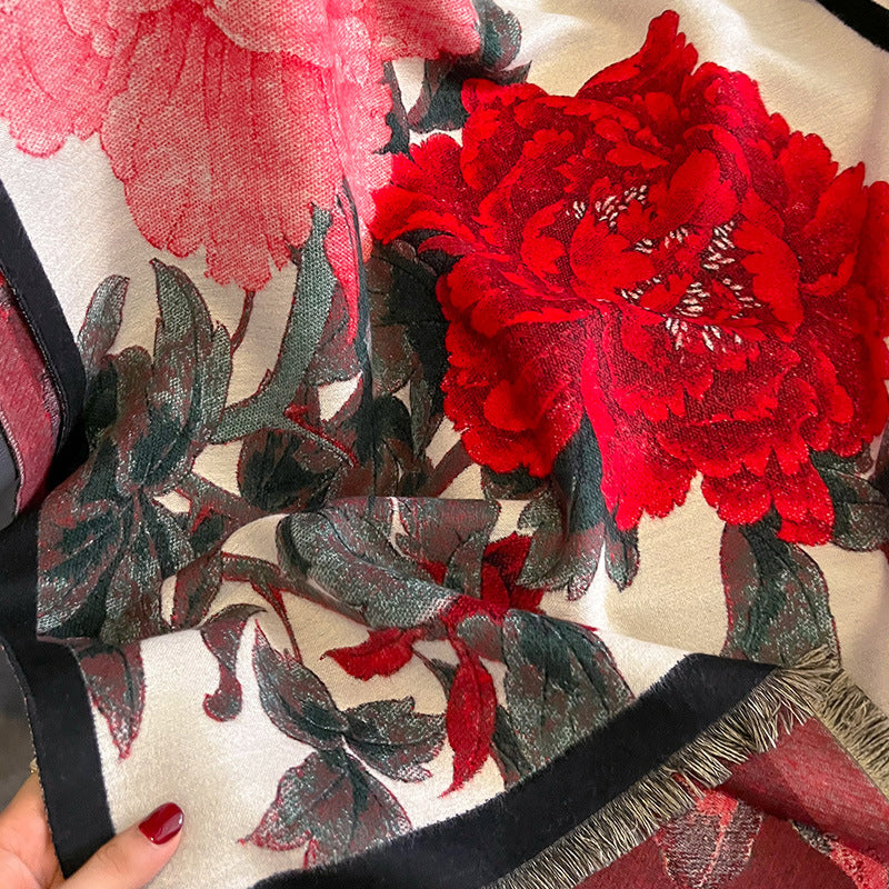 Women's retro floral faux cashmere scarf, view 5 - MRSLM