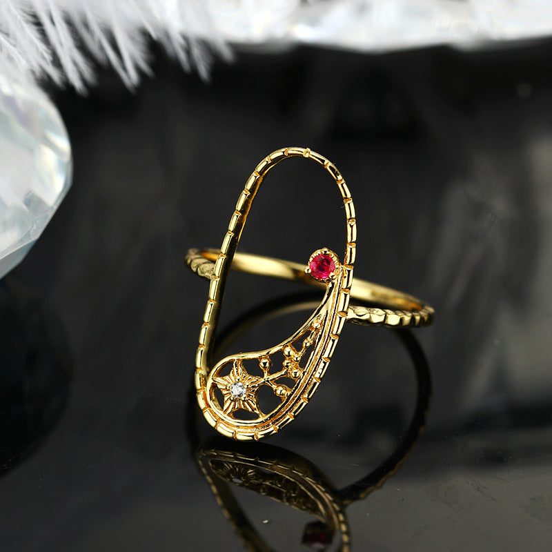 silver ruby meteor star ring, view 4 - MRSLM
